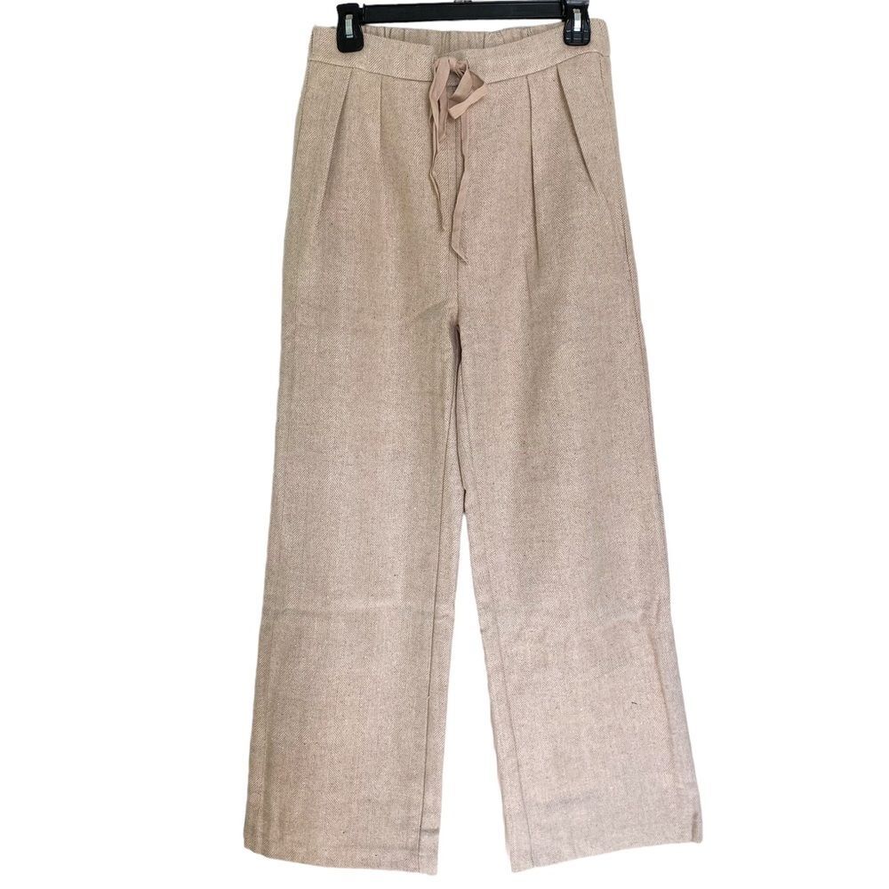Mod Ref x Piper & Scoot Beige Twill Straight Leg Pants Size Small Mid Rise Chic